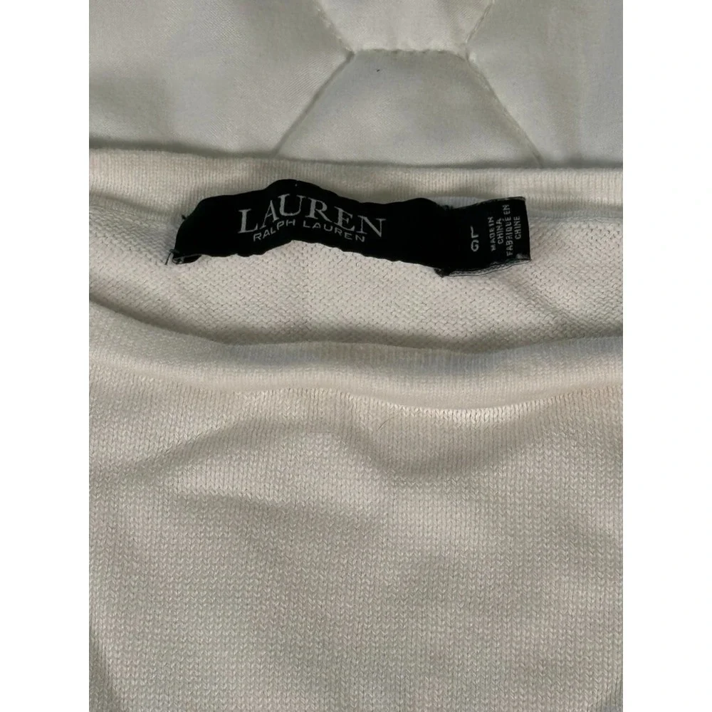 Lauren Ralph Lauren Women's Sweater Size L White Multicolor Stripe‎ Gold Button - Picture 8 of 11